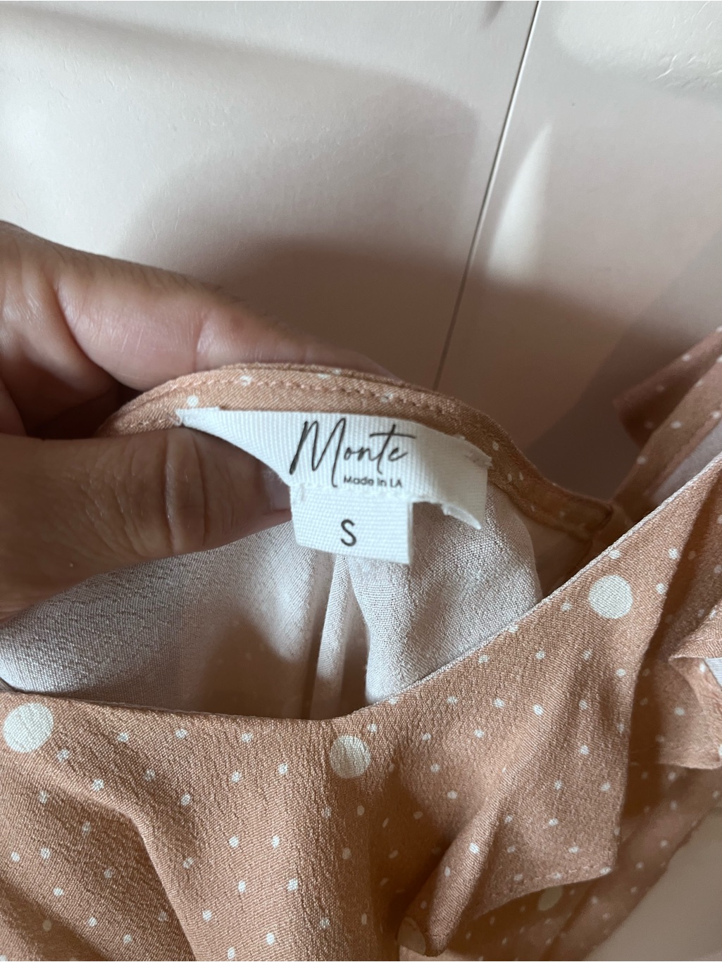 Monte Blush Polka Dot Ruffle Strap Slip Dress — image 4 of 5